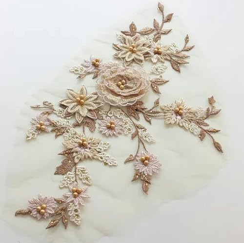 1 Stück 6 Farben Perlen Pailletten Blumenstickerei Nähen Handwerk Spitze Ausschnitt Applikationen Besatz 3D Patches DIY Kleid Kleid Dekor-Kaffee von ZFISH