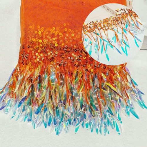 1 Yard Illusionsfarbener Blattperlen-Spitzenbesatz mit bestickten Pailletten für Damen, DIY-Nähen, Hochzeitskleid, Kleidung, Applikation, Patch, Orange, 91 cm x 15 cm 1 Yard Illusionsfarbener Blattperlen-Spitzenbesatz mit bestickten Pailletten für Damen, DIY-Nähen, Hochzeitskleid, Kleidung, Applikation, Patch, Orange, 91 cm x 15 cm von ZFISH