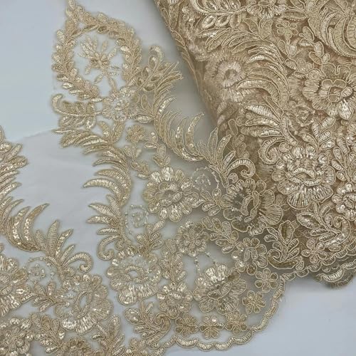 1 Yard Silber Pailletten Kordel Stoff Blumennetz Spitzenbesatz Applikation Nähen Handwerk für Hochzeit Dez. 36 cm breit-Champagner-1 Yard von ZFISH