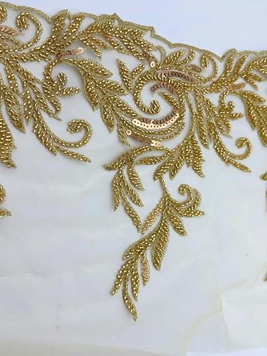 1 Yards Gold Silber Schwarz DIY Kleidung Nähen Schöne geflochtene Pailletten Perlen Metallic Spitzenbesatz für Kleidung-Gold-3 Yard von ZFISH