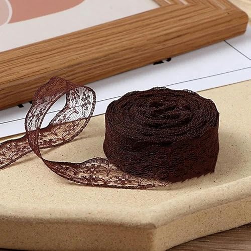 10 Meter/Rolle 2,2 cm nicht dehnbares Spitzenband DIY handgefertigtes Bastelmaterial Halloween Hochzeitsfeier Geschenkband-Dunkelkaffee-2,2 cm breit von ZFISH