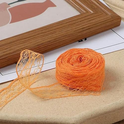 10 Meter/Rolle 2,2 cm nicht dehnbares Spitzenband DIY handgefertigtes Bastelmaterial Halloween Hochzeitsfeier Geschenkband-Orange Rot-2,2 cm breit von ZFISH