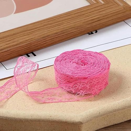 10 Meter/Rolle 2,2 cm nicht dehnbares Spitzenband DIY handgefertigtes Bastelmaterial Halloween Hochzeitsfeier Geschenkband-Pink-2,2 cm breit von ZFISH