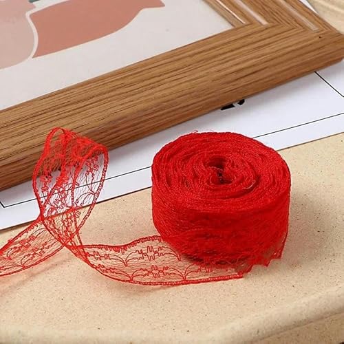 10 Meter/Rolle 2,2 cm nicht dehnbares Spitzenband DIY handgefertigtes Bastelmaterial Halloween Hochzeitsfeier Geschenkband-Rot-2,2 cm breit von ZFISH