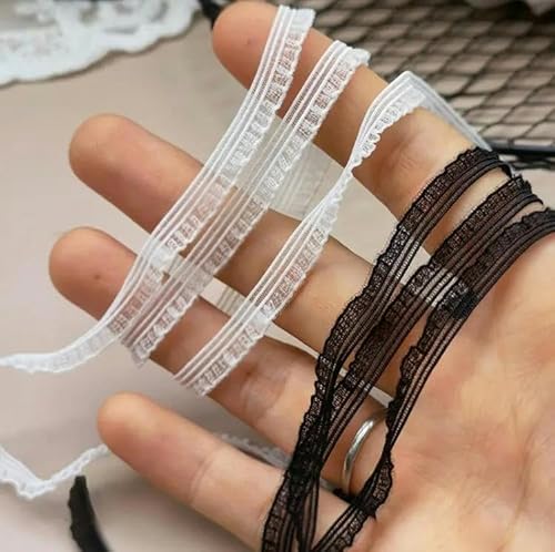 10 Meter elfenbeinfarbenes, schwarzes Rüschenspitzen-Gummiband, Spitzenbesatz zum Nähen von Kleidungszubehör, 6 mm, elfenbeinfarben, 10 Meter von ZFISH