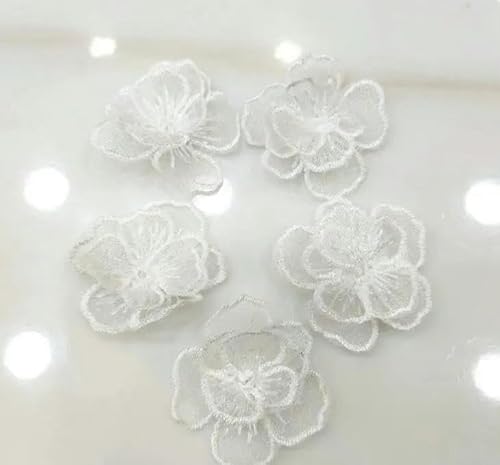 10 Stück/Los, 4 cm, 3D-Blume, Gold, Elfenbein, bestickte Organza-Spitzenapplikation, luxuriöse Pailletten, DIY-Spitzenstoffbesatz, Elfenbein, 10 Stück von ZFISH