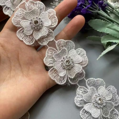 10 Stück/Los Perlenblume Organza Stickerei Stoff Spitze Patch Trim Band Kleidung 3D Perlen Blume Hochzeitskleid DIY Applikation 5cm-A-021 4,5CM-andere von ZFISH