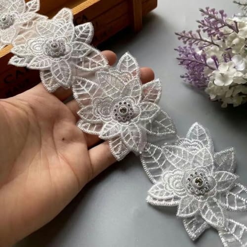 10 Stück/Los Perlenblume Organza Stickerei Stoff Spitze Patch Trim Band Kleidung 3D Perlen Blume Hochzeitskleid DIY Applikation 5cm-A-026 7cm-andere von ZFISH