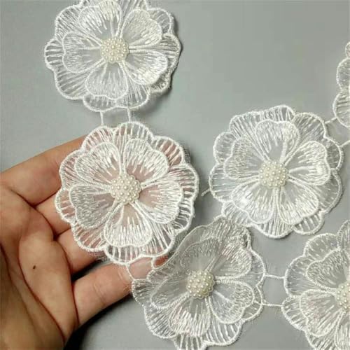 10 Stück/Los Perlenblume Organza Stickerei Stoff Spitze Patch Trim Band Kleidung 3D Perlen Blume Hochzeitskleid DIY Applikation 5cm-A01 6,5 x 6,5 cm-andere von ZFISH