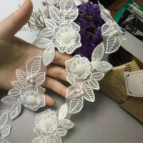 10 Stück/Los Perlenblume Organza Stickerei Stoff Spitze Patch Trim Band Kleidung 3D Perlen Blume Hochzeitskleid DIY Applikation 5cm-A02 6,3x11cm-andere von ZFISH