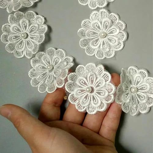 10 Stück/Los Perlenblume Organza Stickerei Stoff Spitze Patch Trim Band Kleidung 3D Perlen Blume Hochzeitskleid DIY Applikation 5cm-A03 5 x 5cm-andere von ZFISH