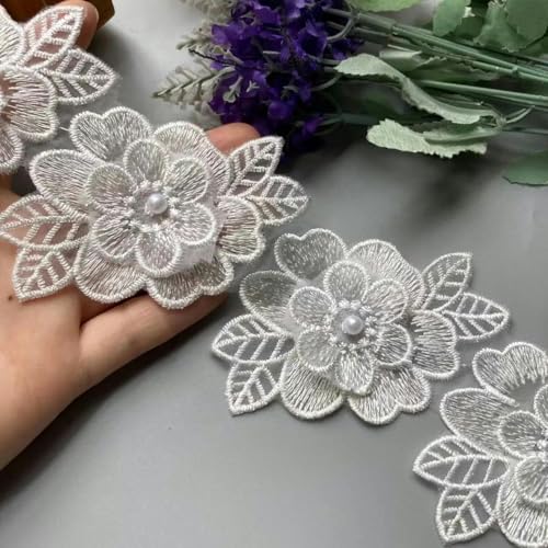 10 Stück/Los Perlenblume Organza Stickerei Stoff Spitze Patch Trim Band Kleidung 3D Perlen Blume Hochzeitskleid DIY Applikation 5cm-A08 9cm-andere von ZFISH