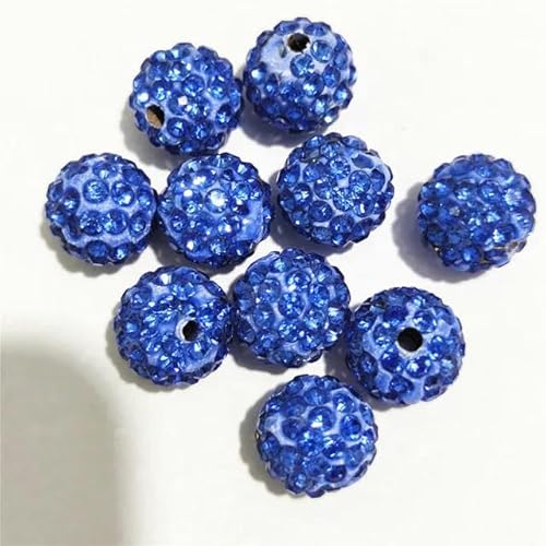 10 mm 12 mm Strass-Abstandsperlen, rund, DIY-Perlen für Handarbeitszubehör und Schmuckherstellung, heller Saphir, 15–12 mm, 50 Stück von ZFISH