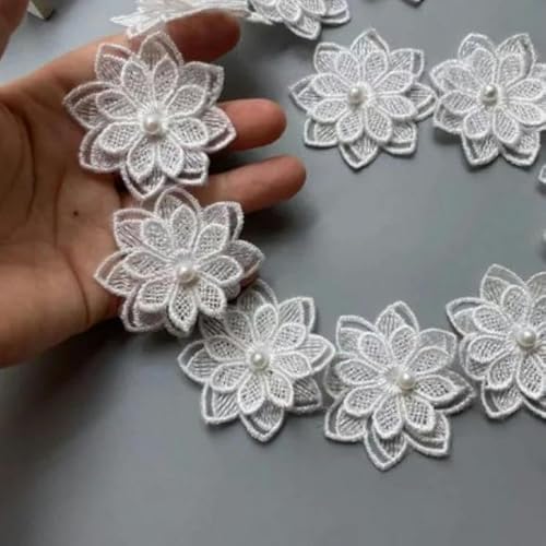 10 teile/los Perle Blume Organza Stickerei Stoff Spitze Patch Trim Band Kleidung 3D Perlen Blume Hochzeit Kleid DIY Applique 5cm-A-010 5cm-andere von ZFISH