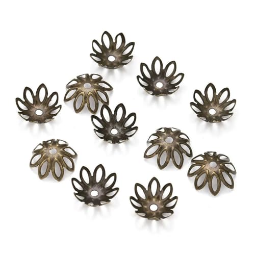 100/200 Stück filigrane Hohlblumen-Perlenkappen aus Metall, 7–14 mm, End-Spacer-Charms, Perlenkappen für DIY-Schmuckherstellung, Zubehör-100 Stück, Antik-8 mm von ZFISH