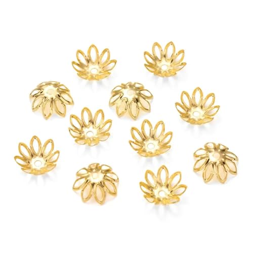 100/200 Stück filigrane Hohlblumen-Perlenkappen aus Metall, 7–14 mm, End-Spacer-Charms, Perlenkappen für DIY-Schmuckherstellung, Zubehör-100 Stück, Gold, 10 mm von ZFISH