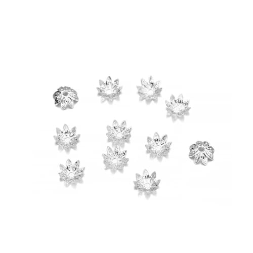 100/200 Stück filigrane Hohlblumen-Perlenkappen aus Metall, 7–14 mm, End-Spacer-Charms, Perlenkappen für DIY-Schmuckherstellung, Zubehör-100 Stück, Silber, 02–10 mm von ZFISH