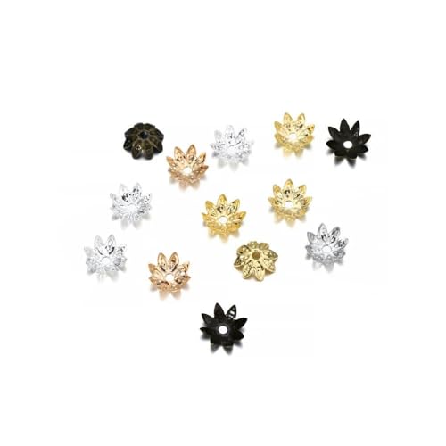 100/200 Stück filigrane Hohlblumen-Perlenkappen aus Metall, 7–14 mm, End-Spacer-Charms, Perlenkappen für DIY-Schmuckherstellung, Zubehör-100 Stück, mehrfarbig, 02–10 mm von ZFISH