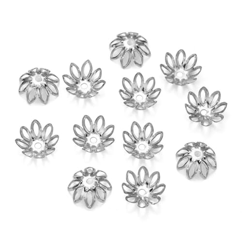 100/200 Stück filigrane Hohlblumen-Perlenkappen aus Metall, 7–14 mm, End-Spacer-Charms, Perlenkappen für DIY-Schmuckherstellung, Zubehör-100 Stück Rhodium-10 mm von ZFISH