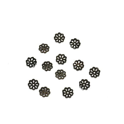 100/200 Stück filigrane Hohlblumen-Perlenkappen aus Metall, 7–14 mm, End-Spacer-Charms, Perlenkappen für DIY-Schmuckherstellung, Zubehör-200 Stück, Antik-10 mm von ZFISH