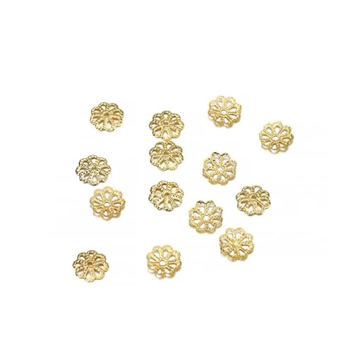 100/200 Stück filigrane Hohlblumen-Perlenkappen aus Metall, 7–14 mm, End-Spacer-Charms, Perlenkappen für DIY-Schmuckherstellung, Zubehör-200 Stück, Gold, 10 mm von ZFISH