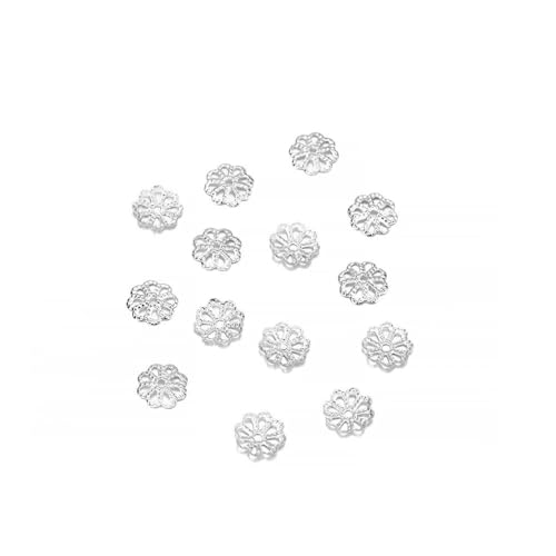 100/200 Stück filigrane Hohlblumen-Perlenkappen aus Metall, 7–14 mm, End-Spacer-Charms, Perlenkappen für DIY-Schmuckherstellung, Zubehör-200 Stück, Silber, 7 mm von ZFISH