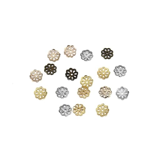 100/200 Stück filigrane Hohlblumen-Perlenkappen aus Metall, 7–14 mm, End-Spacer-Charms, Perlenkappen für DIY-Schmuckherstellung, Zubehör – 200 Stück, mehrfarbig, 10 mm von ZFISH