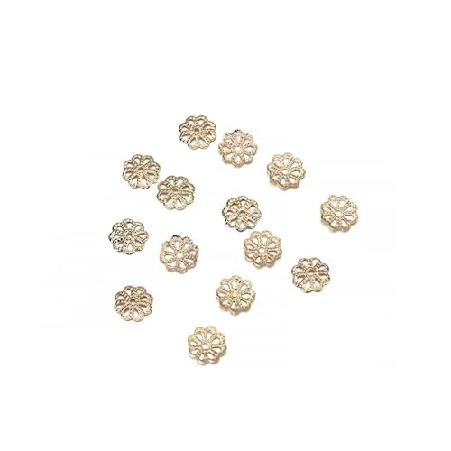 100/200 Stück filigrane Hohlblumen-Perlenkappen aus Metall, 7–14 mm, End-Spacer-Charms, Perlenkappen für DIY-Schmuckherstellung, Zubehör-200 Stück KC Gold-10 mm von ZFISH