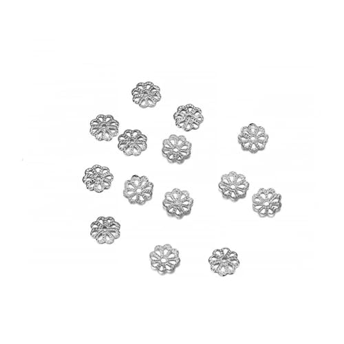 100/200 Stück filigrane Hohlblumen-Perlenkappen aus Metall, 7–14 mm, End-Spacer-Charms, Perlenkappen für DIY-Schmuckherstellung, Zubehör-200 Stück Rhodium-10 mm von ZFISH