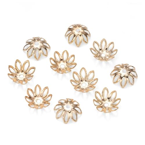 100/200 Stück filigrane Hohlblumen-Perlenkappen aus Metall 7–14 mm End-Spacer-Charms Perlenkappen für DIY-Schmuckherstellungszubehör-100 Stück KC Gold-7 mm von ZFISH