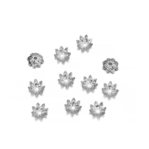 100/200 Stück filigrane Hohlblumen-Perlenkappen aus Metall 7–14 mm End-Spacer-Charms-Perlenkappen für DIY-Schmuckherstellungszubehör-100 Stück Rhodium02–14 mm von ZFISH