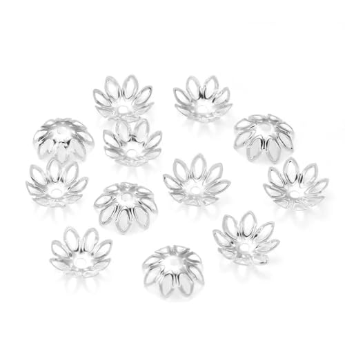 100/200 Stück filigrane Hohlblumen-Perlenkappen aus Metall 7–14 mm End-Spacer-Charms Perlenkappen für DIY-Schmuckherstellungszubehör-100 Stück Silber-10 mm von ZFISH