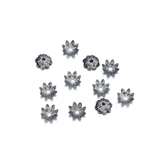 100/200 Stück filigrane Hohlblumen-Perlenkappen aus Metall 7–14 mm End-Spacer-Charms-Perlenkappen zur Herstellung von DIY-Schmuckzubehör-100 Stück GunBlack02-10 mm von ZFISH