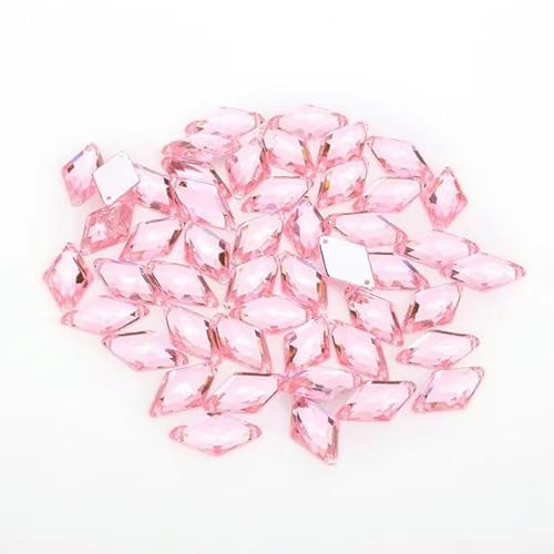 100 Stück 10 x 18 mm Glitzer-Crysta zum Aufnähen auf Rauten aus Acryl-Strass mit flacher Rückseite, bunte Nähperlen für DIY-Hochzeitskleid, 18 Farben, Rosa von ZFISH