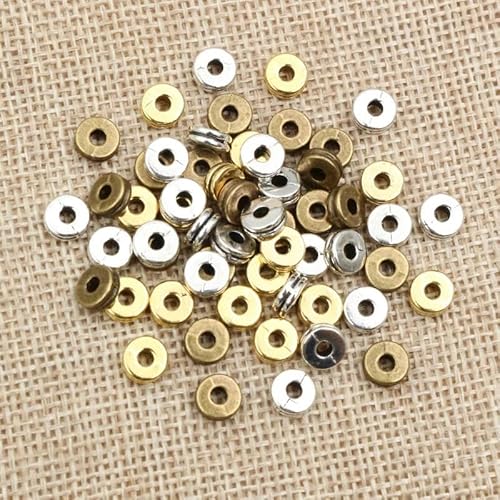 100 Stück 6 x 6 x 2,5 mm, antikgold versilberte Abstandsperlen, Kugel-Quetschperlen, Stopper zur Herstellung von DIY-Schmuckstücken, Zubehör – gemischt von ZFISH