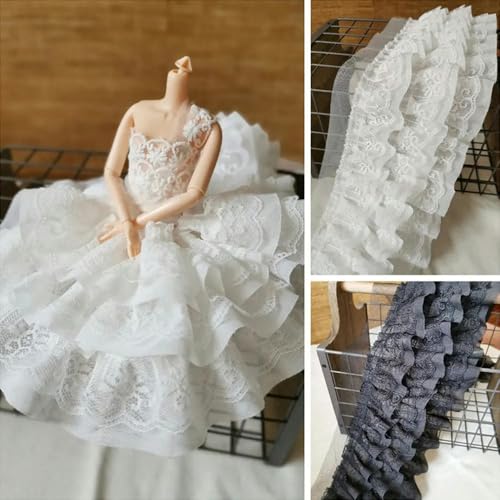 13 cm, 1 Yard, 3 Lagen, weiß-schwarzer Chiffon, 3D-Plissee-Stoffbesatz zum Nähen von Brautkleidern, Fransenvorhängen, Accessoires, Spitzenbasteln, schwarz, 13 cm x 90 cm von ZFISH