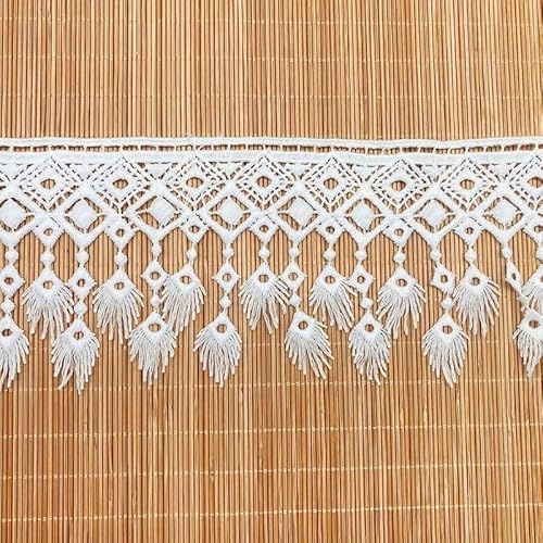 2 Yard Stickerei Quasten Spitze DIY Polyester Nähen Kleidungsstück Vorhang Heimtextilien Hochzeit Rock Kleidung Zubehör-Weiß-2 Yard von ZFISH