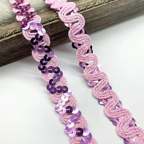 2 Yards 20 mm gebogenes, gewelltes Pailletten-Spitzenbesatzband für Bühnenauftritte, Partys, Cosplay, Hochzeitskleidung, Paillettenbesatz zum Nähen-Rosa-2 Yards von ZFISH