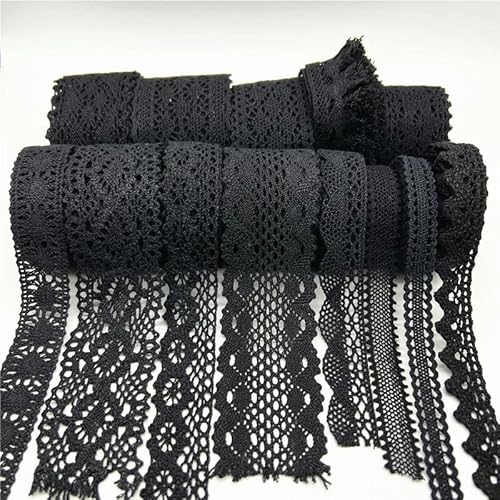 2 Yards schwarze Spitze 100% Baumwollspitzenband für Bekleidungsnähen Stoffbesatz Baumwolle gehäkeltes Spitzenband handgefertigte Accessoires-02 von ZFISH