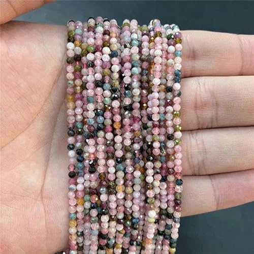 2 mm, 3,0 mm, 4,0 mm, facettierter Naturstein, rosa Rosenquarz, Kristallperlen, runde Amethyste, lose Perlen für die Herstellung von Halsketten mit DIY-Schmuck, Turmalin, 2 mm, von ZFISH