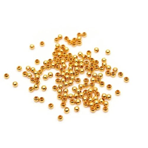 2 mm 3 mm silbervergoldetes Messing, glatte Abstandsperlen, winzige runde Metallperlen, 2 mm 3 mm zur Schmuckherstellung, 200 Stück-Abstandsperle Gold-2 x 1 mm, 200 Stück von ZFISH