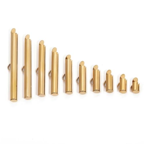 20 Stück Edelstahl-Crimp-Endperlen, Schiebe-Endverschluss mit Kettenschnallen, Röhren, Schieber-Endkappen, Verbinder für die DIY-Schmuckherstellung, Gold, 25 mm von ZFISH