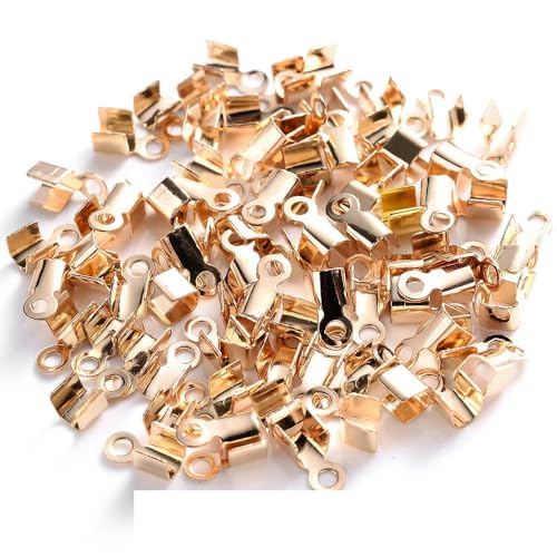 200 Stück Cove-Verschlüsse, Kordel-Endkappen, Clip, Falt-Quetschperlen, Schnur, Band, Lederclip-Spitzenverbinder für DIY-Schmuckherstellungszubehör, KC-Gold, 3,5 x 9 mm von ZFISH