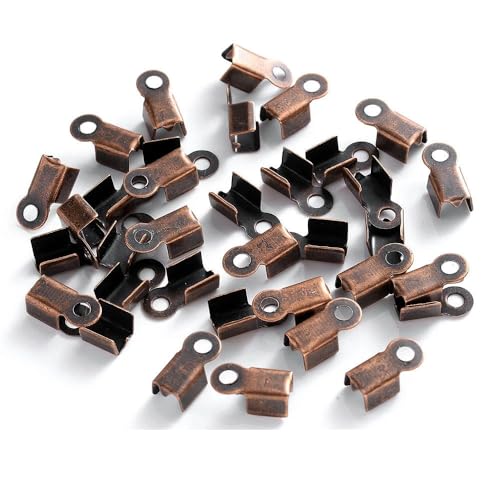 200 Stück Cove-Verschlüsse, Kordel-Endkappen, Clip, Falt-Quetschperlen, Schnur, Band, Lederclip-Spitzenverbinder für DIY-Schmuckherstellungszubehör, rotes Kupfer, 4 x 11 mm von ZFISH