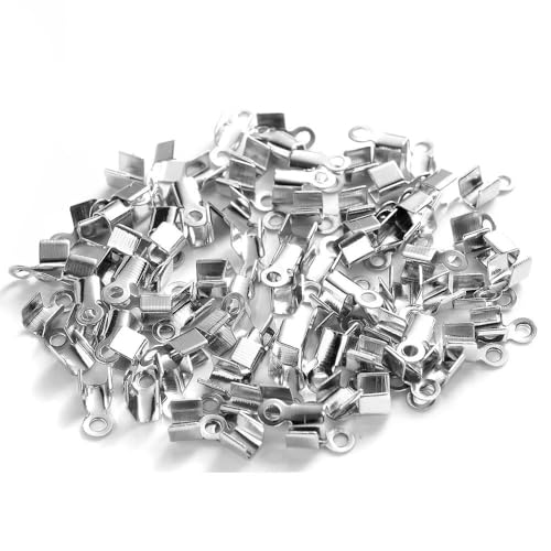 200 Stück Cove-Verschlüsse, Kordel-Endkappen, Clip, Falt-Quetschperlen, Schnur, Band, Lederclip-Spitzenverbinder für DIY-Schmuckherstellungszubehör, weiß K, 4 x 11 mm von ZFISH