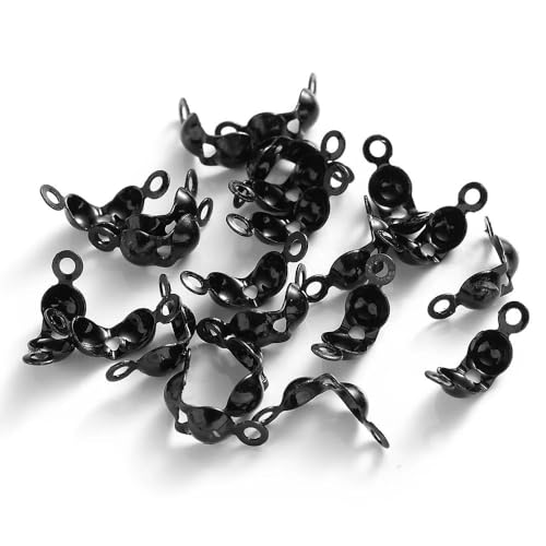 200 Stück Verbindungsstück Verschluss passend für Kugelkette Kalotte End Crimps Perlen Komponenten für Schmuckherstellung DIY Armband Halskette 4 x 8 mm-schwarz von ZFISH