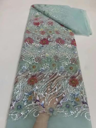 2024 Elegante handgemachte Stickerei Pailletten Perlen Spitze Afrikanische Pailletten Spitze Stoff für Hochzeit Nähen XB-057741-5 Yards von ZFISH