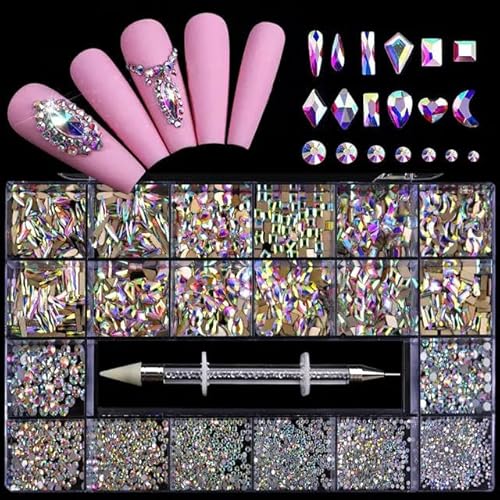 21 Form Schmuck Nail Art Strass Set Glaskristall Dekoration Flache Unterseite Nagel Charms Diamant 3D Nägel Zubehör-AB von ZFISH