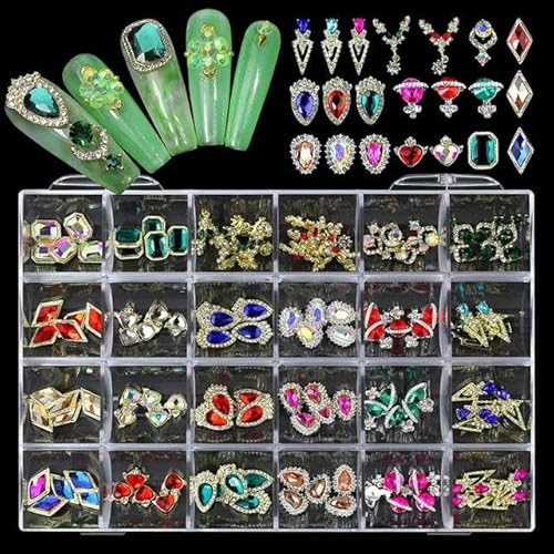 21 Form Schmuck Nail Art Strass Set Glaskristall Dekoration Flache Unterseite Nagel Charms Diamant 3D Nägel Zubehör-OM02 von ZFISH