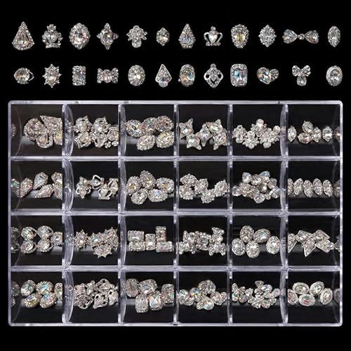 24 Gitter Legierung Pfirsich Herz Schmetterling Form Diamant für Nägel Kunst Strass Kristall Dekoration DIY Nagel Fingerspitze Schmuck Set-14 (120 Stück) von ZFISH